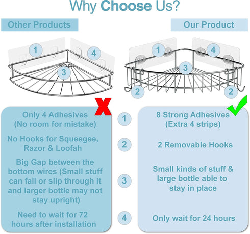 2 Pack Shower Shelf for inside Shower, Shower Shelf Corner, Shower Corner Caddy, Adhesive Shower Caddy, Shower Wall