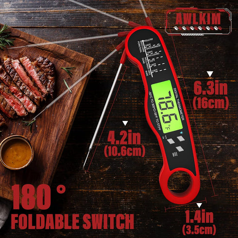 Digital Meat Thermometer, Fast Instant Read Food Thermometer for Cooking, Waterproof with Backlight