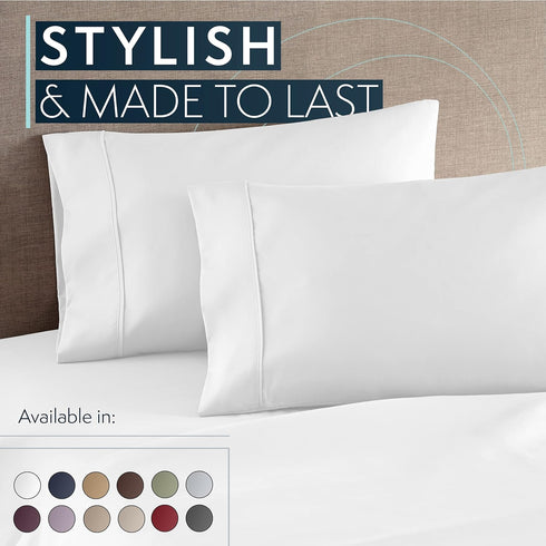 HC Collection Pillow Cases Standard/Queen Size Set of 2 - Microfiber, Extra Soft, White