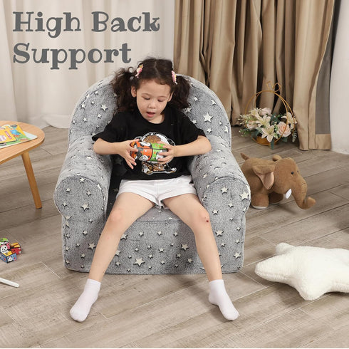 MOMCAYWEX Little Star Kids Sofa with Star Throw Pillow, High Back Toddler Chair Glow in The Dark for Boys and Girls