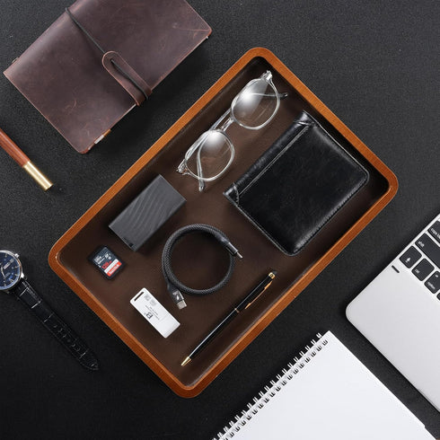 ProCase Wooden Valet Tray for Men, Wood Catch-All EDC Organizer, Nightstand, Entryway Bedside Dump Holder, for Wallets