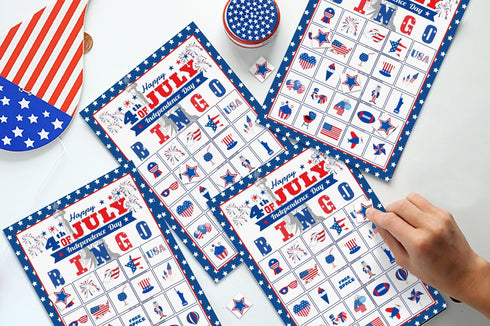 32Players 4th of July Bingo Game - Patriotic Bingo Cards for Kids Adults, Independence Day Party Supplies