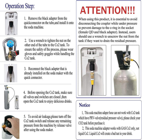 Co2 Recommended 1 Soda Machine Adapter Hose Connect Your Soda Maker to Large Tank Directly,Compatible with Jet and Aua