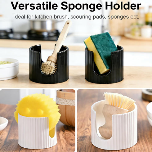 Countertop, 2pcs Ceramic Sponge Holder for Kitchen Sink - Dishwasher Safe Porcelain Dish Sponge Caddy Minimalist