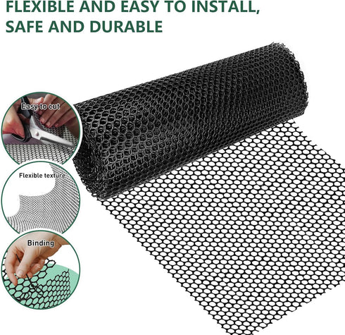 LIAQICHA 15.7 39.3 60 in x FT Black Chicken Wire mesh,Comes with Twist Ties,Plastic Chicken Wire Fencing,Poultry