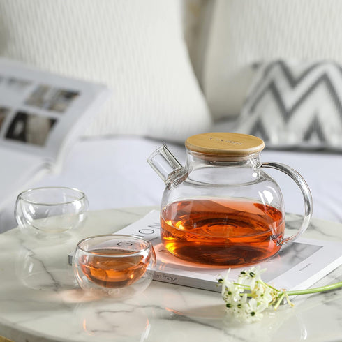CnGlass Glass Teapot, Stovetop Safe, 30.4oz Clear Teapot with Removable Filter Spout for Loose Leaf Tea