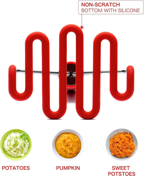 Jell-Cell Potato Masher, Silicone Protect Body with Premium Stainless Steel for Smooth Mashed Potatoes, Red