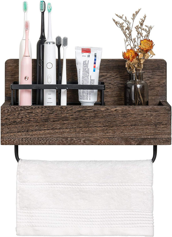 Dahey Wall Mounted Toothbrush Holder Wooden Electric Toothbrush Organizer Multifunctional Stand Towel