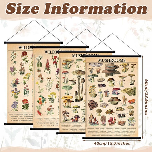 4 15.7 23.6 Inch(Cute, Lewtemi Pcs Vintage Mushroom Wildflowers Poster Fungus Butterfly Tree Wall Hanging Poster Prints