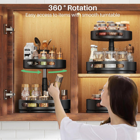 SAYZH 2 (10 inch) Lazy Susan Organizer Spice Rack - Tier Height Adjustable Spice Organization for Cabinet, Metal