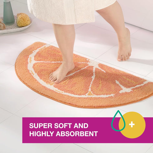 COUNTRY 34.7"x18.1" TOWN & PLAY Citrus Slice Orange Half Circle Shaped Bath Mat, Absorbent Tufted Floor Mat, Non-Slip