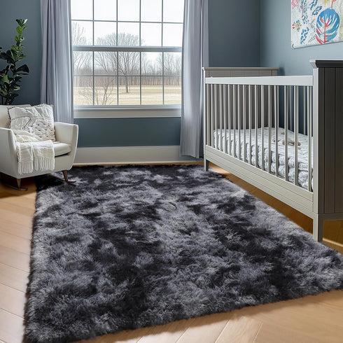 5x8 ONASAR Rugs for Living Room Bedroom, Fluffy Tie-Dyed Dark Grey Bedside Area Rug, Soft Plush Shaggy Floor Carpet