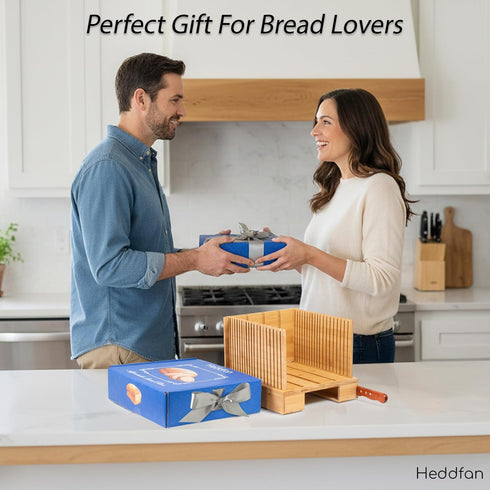 HEDDFAN 12 Bamboo Bread Slicer For Homemade Bread - Built-In Knife Slot, Crumb Catcher & Storage Compartment