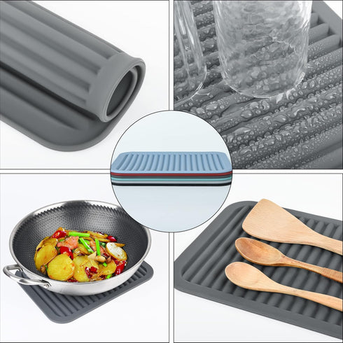 Silicone Trivets for Hot Dishes - Heat Resistant Hot Pads for Kitchen Counter, Set of 2 Teal Table Trivet Mats