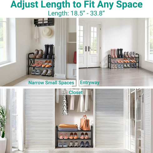 2-Tier Closet YEASHEIN Expandable Shoe Rack for Floor, X-Frame Metal Small Shoe Rack for Entryway, Adjustable Shoe