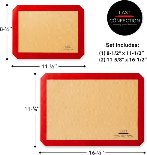 Last Confection Silicone Baking Mat - Set of 3 Non-Stick Professional Food Safe Tray Pan Liners