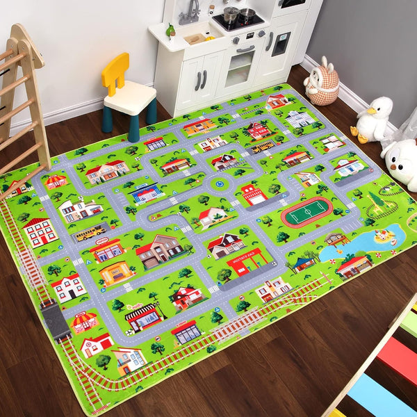 LUXLOOM Kids Rug 3x5 City Play Mat Non Slip Exercise Baby Fun Rug
