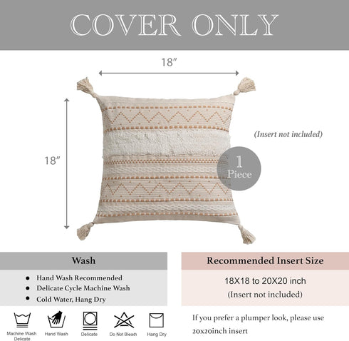 18X18 BlissBlush Throw Pillow Cover, Cream Neutral Beige Square Decorative Cushion Cover, Boho Accent Pillowcase