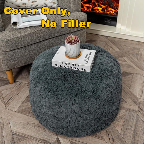 20x12 Fur Ottoman Stool Unstuffed Footstool Cover Floor Pouf NO Filler Foot Rest In Round Poof Seat Bean Bag Chair
