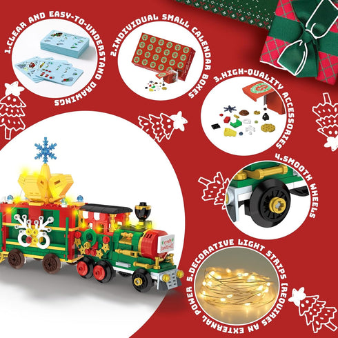 MINYSIC 2025 Set 24 Countdown Advent Calendar Building Blocks with LED Light, Days Train Christmas Calendar Building