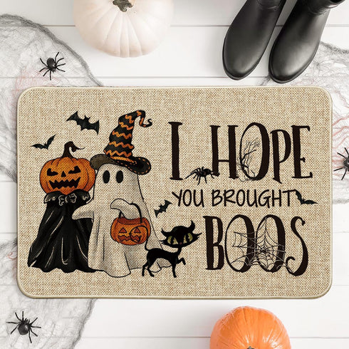 24x35 Inch Artoid Mode Ghost Pumpkins Cat Halloween Doormat, I Hope You Brought Boos Spider Web Home Decor Low-Profile