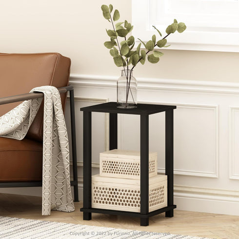 2-Tier Furinno Simplistic Side Table, Small End Table with Open Shelf, Easy Assembly Toolless Night Stand, Nightstand