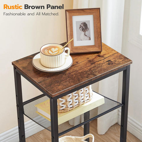 3-Tier BF01DH01G1 HOOBRO Side Table, Tall End Telephone Table with Adjustable Mesh Shelves, Small Entry Table