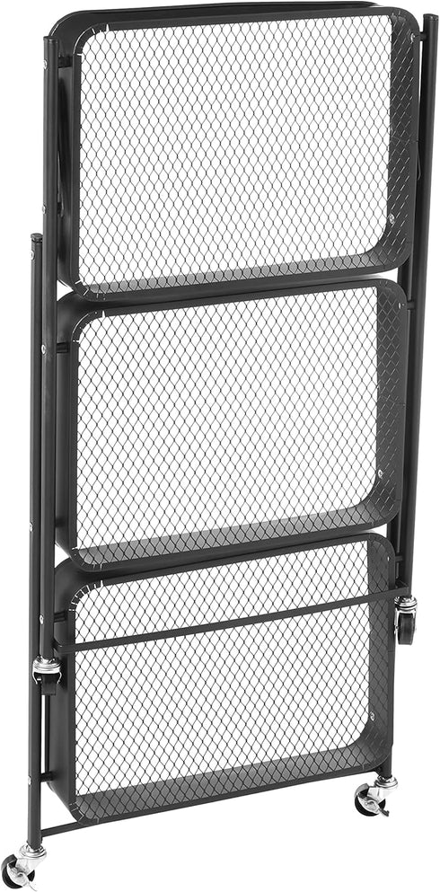 Urban Lifestyle WK640925 3 Tier Foldable Metal Rolling Storage Utility Cart, No Tools Assembly, Black