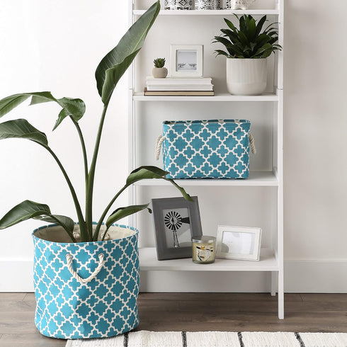 DII Small Polyester Container with Handles, Lattice Storage Bin, Storm Blue