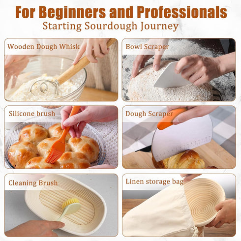 9" 10" Panny Sourdough Starter Kit, Banneton Bread Proofing Basket with Glass Sour Dough Starter Jar, Sourdough Bread