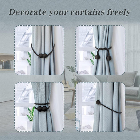 Hion Magnetic Curtain Tiebacks - Black 2pcs, Decorative Holdbacks & Hooks for Home & Office