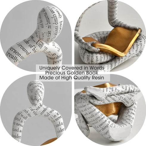 White Decor Reading Statue - Modern Abstract Thinker Sculptures - Resin Decorations for Living Room Coffee Table