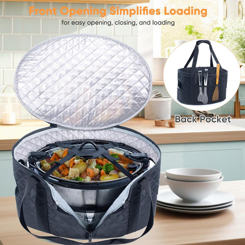 BAGSPRITE Slow Cooker Carrying Case for 6-8 Quart Crockpot, Hot Food Carrier with Lid Fastener, Hamlton Beach Tote