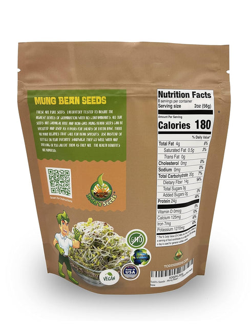1 Todds Seeds - Mung Bean Sprouting Seed - Mung Bean Seeds - Chinese Green Bean - Pound Bulk Seeds