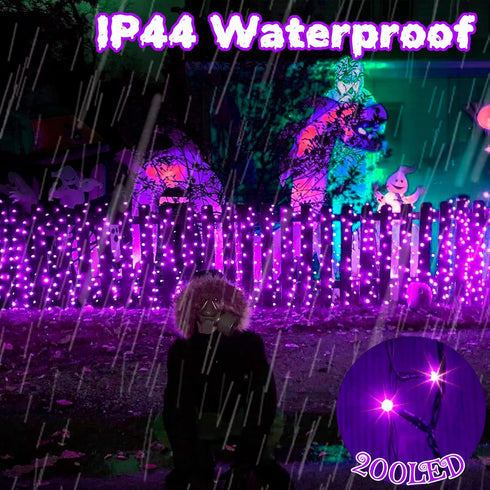 PEIDUO 82 FT 200 LED Purple String Lights Halloween Decorations Outdoor, Motion Sensor Controller with Spooky Music