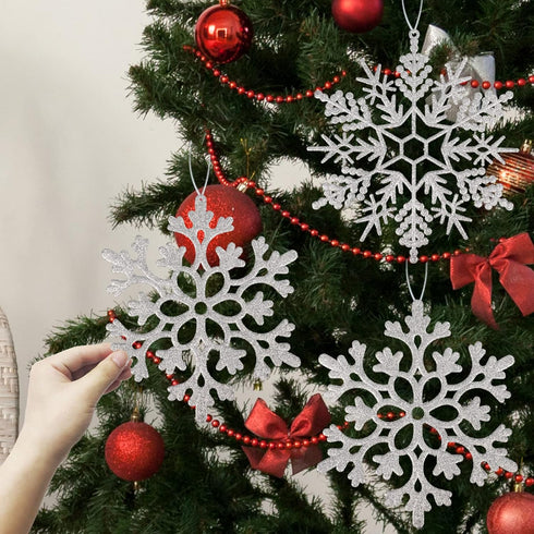 Silver Snowflake Ornaments, 6 Pack Large Plastic Christmas Decorations for Winter Wonderland Tree