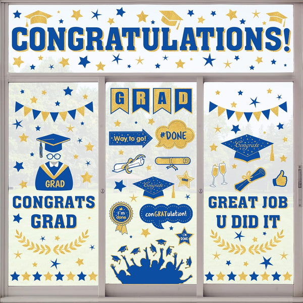 Whaline 193Pcs Graduation Window Sticker Clings, Removable Grad Decorations for School Home Office