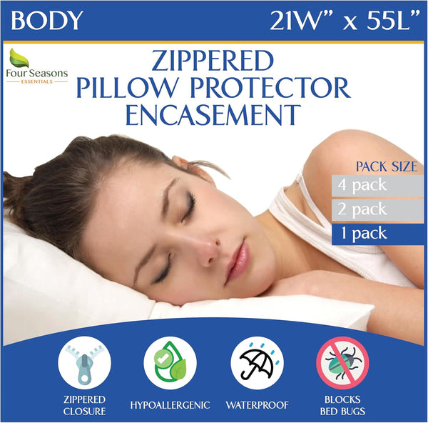 Body Size Pillow Protector, 21" W x 55" L, Waterproof Zippered Pillow Cover, Hypoallergenic Dust Proof Case