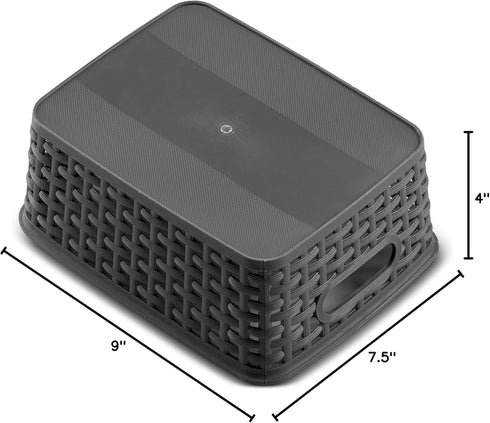 Set of 6 Plastic Storage Baskets - Small Pantry Organizer Bins with Cutout Handles for Kitchen and Home Organization