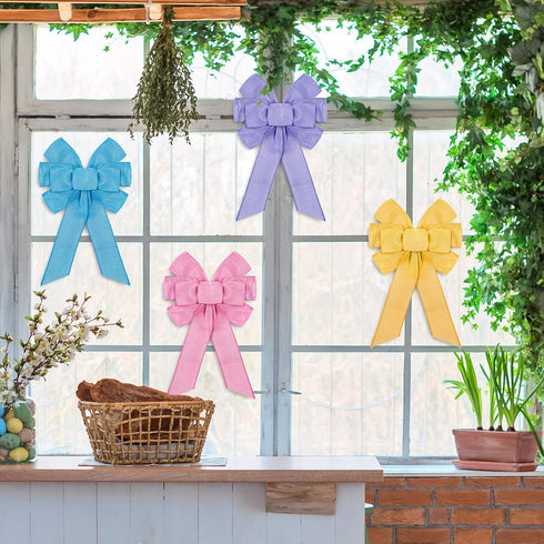 Whaline 4pcs Spring Wreath Bow, Large Colorful Easter Decoration Ribbon Bows in Pink, Purple, Yellow, Blue