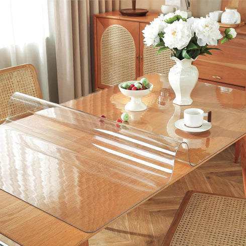 18 36 Inch, 1.5mm Clear Table Protector x Thick Plastic Table Cover, Waterproof PVC Clear Table Cover Protector, Desk