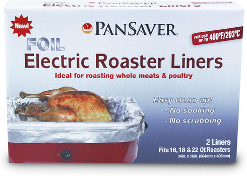 PanSaver Cooking Liners - Disposable Electric Roasting Pan Liners for Instant Cleanup, Foil, 2 Count
