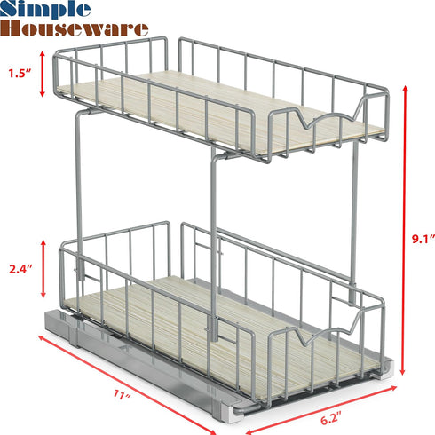 Simple Houseware 2 Tier Spice Rack - Slide Out Wire Basket Drawer Organizer in Silver