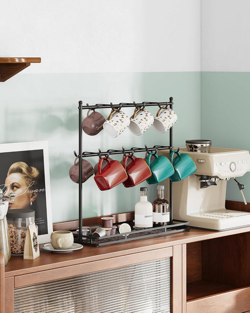 OROPY Coffee Mug Holder for Countertop, 14-Hook Mug Tree Rack for 14 Cups, 2 Tier Mug Display Stand with Heavy Duty Metal Base by OROPY