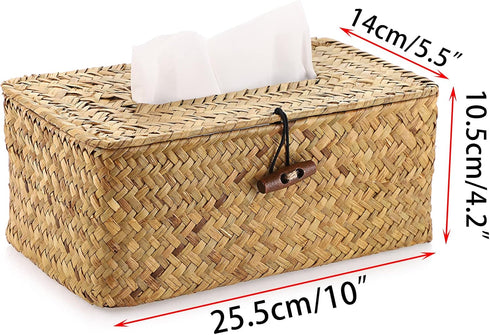 Sumnacon Rectangle Tissue Box Cover, Woven Seagrass Tissue Holder for Bathroom, Decorative Tissue Cover for Home Office