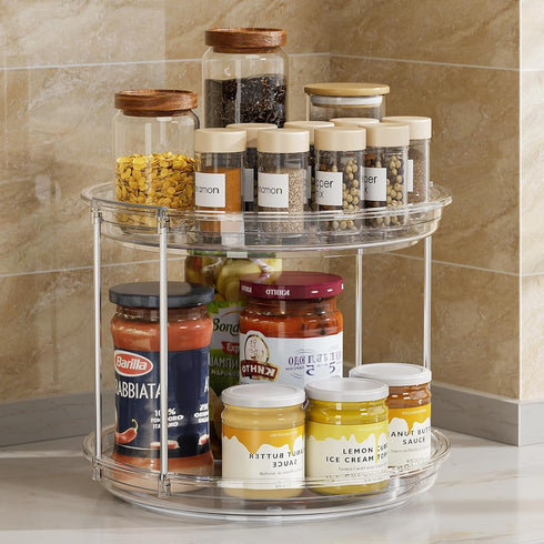 2 Tier Lazy Susan Turntable Organizer - 9.25'' Rotating Spice Rack for Kitchen, Pantry, and Bathroom Vanity