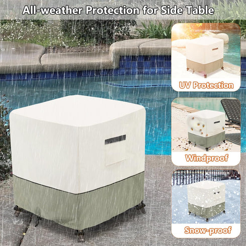 Square,600D 25" 25" 18" Waterproof Outdoor Ottoman Cover Heavy Duty Patio Small Side Table Cover,Patio Furniture Covers