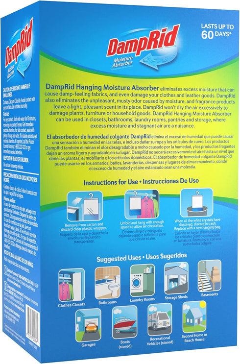 DampRid Hanging Bag Moisture Absorber, Pack of 3 (16 oz. each), Blue