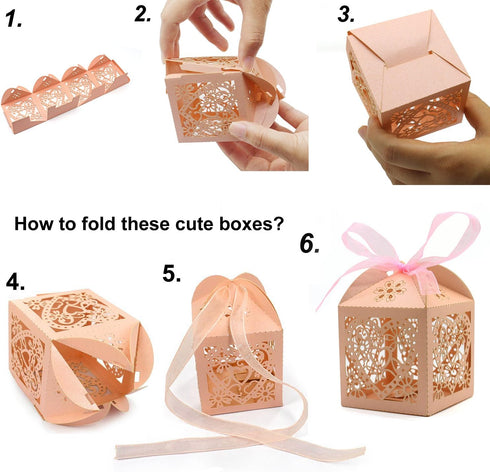 KPOSIYA 100 Pack Wedding Favor Boxes | Laser Cut Small Gift Boxes for Wedding, Baby Shower, Birthday Party (Pink)