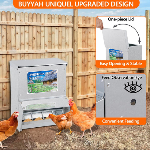 28 lbs Automatic Chicken Feeder, Capacity, Galvanized Metal Poultry Feeder, Waterproof Chicken Feeder, Suitable